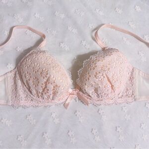 US-34B/JP-C75  Japanese Brand Floral Embroidery Satin Bow Bra Girls Cute